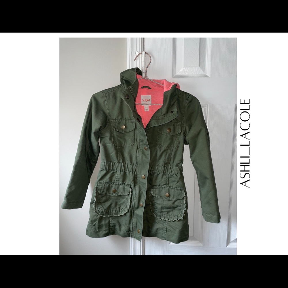 Cat & Jack Girls Green Lined Utility Jacket M 7-8